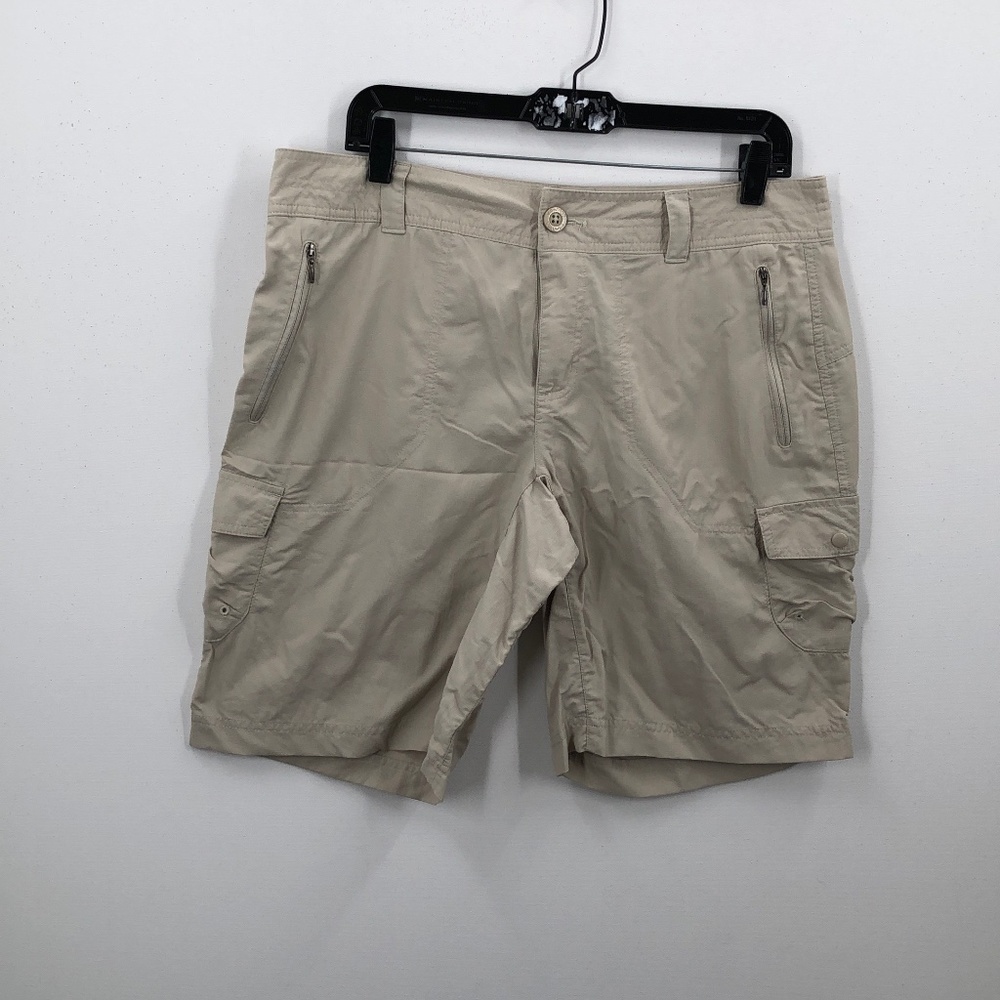 Columbia Mens Beige Flat Front Outdoor Zipped Pockets Hiking Cargo Shorts Sz 12